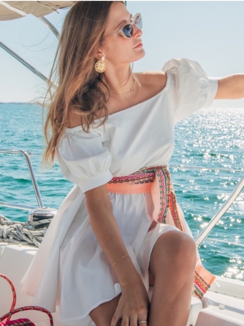 Pitusa elena off the shoulder puff sleeve dress in white